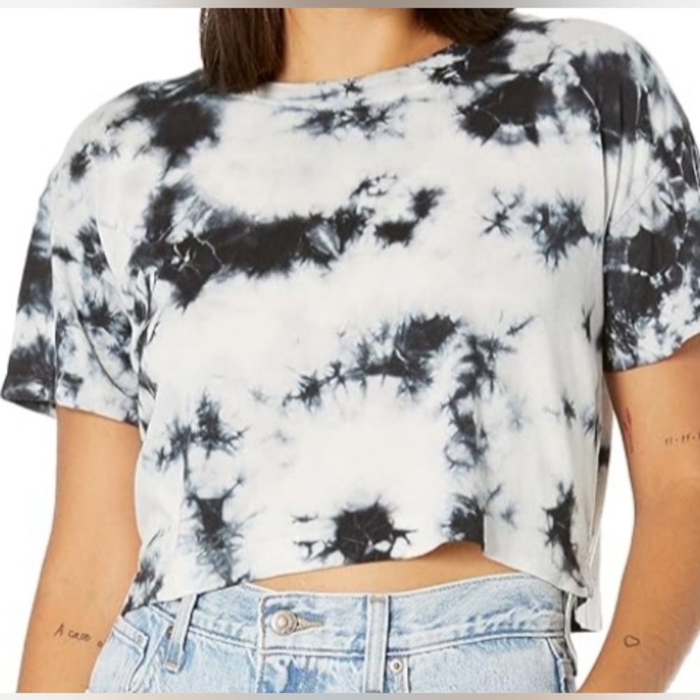 SUNDOWN By Splendid Women's Crop Tie Dye Crew Neck T Shirt L Coastal Beach